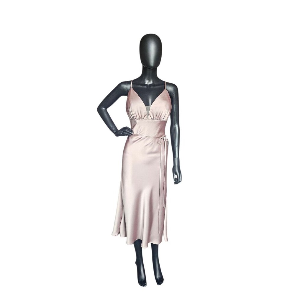Latte Silky Satin V-Neck Plunge Fitted Party/Cocktail Dress NWOT - Mori Lee